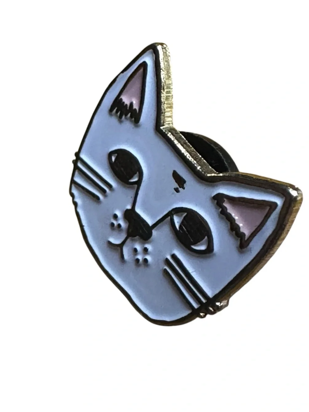 Enamel Cat Face Pin - White and Pink